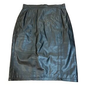 vtg Byrnes & Baker USA black authentic leather skirt knee length womens' size 10